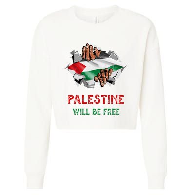 Free Palestine Gaza Flag Arabic Freedom Distressed Vintage Cropped Pullover Crew