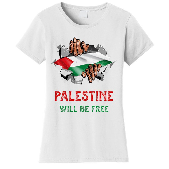 Free Palestine Gaza Flag Arabic Freedom Distressed Vintage Women's T-Shirt