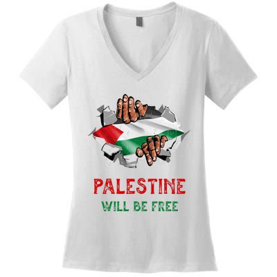 Free Palestine Gaza Flag Arabic Freedom Distressed Vintage Women's V-Neck T-Shirt