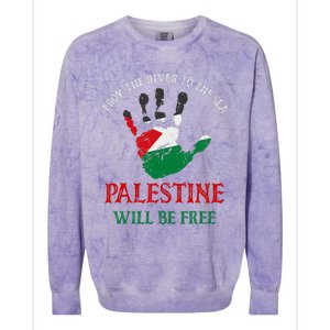 Free Palestine Gaza Flag Arabic Palestine Will Be Free Colorblast Crewneck Sweatshirt