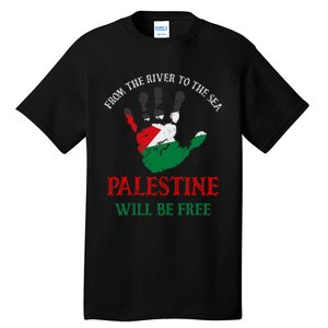 Free Palestine Gaza Flag Arabic Palestine Will Be Free Tall T-Shirt