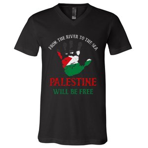 Free Palestine Gaza Flag Arabic Palestine Will Be Free V-Neck T-Shirt