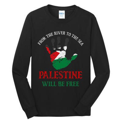 Free Palestine Gaza Flag Arabic Palestine Will Be Free Tall Long Sleeve T-Shirt