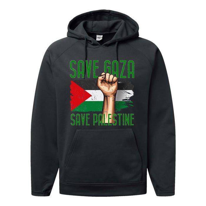 Free Palestine Gaza Flag Arabic Freedom Distressed Vintage Performance Fleece Hoodie