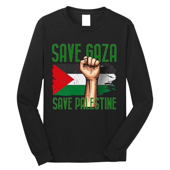 Free Palestine Gaza Flag Arabic Freedom Distressed Vintage Long Sleeve Shirt