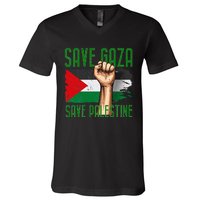 Free Palestine Gaza Flag Arabic Freedom Distressed Vintage V-Neck T-Shirt