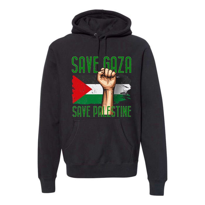 Free Palestine Gaza Flag Arabic Freedom Distressed Vintage Premium Hoodie