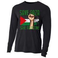 Free Palestine Gaza Flag Arabic Freedom Distressed Vintage Cooling Performance Long Sleeve Crew