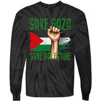 Free Palestine Gaza Flag Arabic Freedom Distressed Vintage Tie-Dye Long Sleeve Shirt