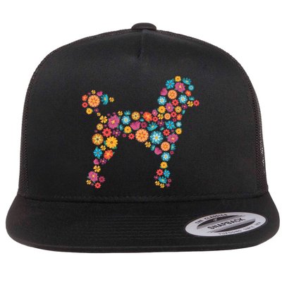 Flower Poodle Gift Flat Bill Trucker Hat