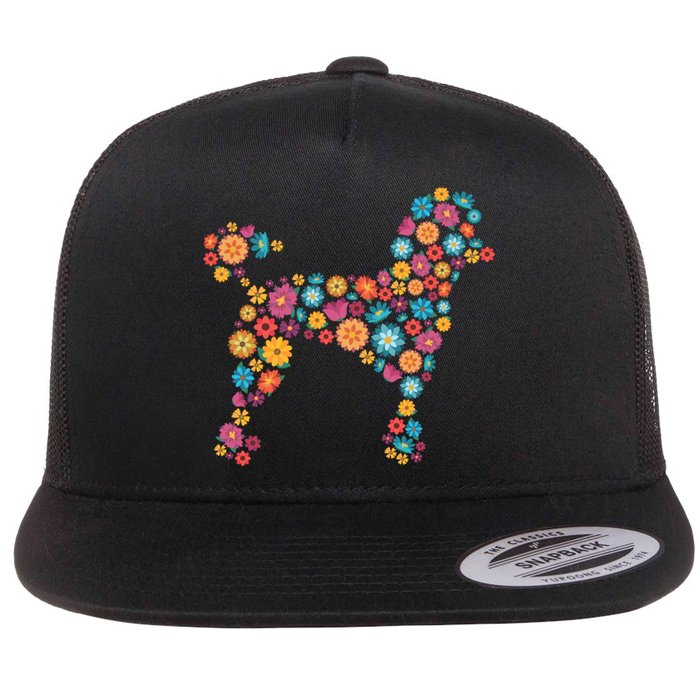 Flower Poodle Gift Flat Bill Trucker Hat