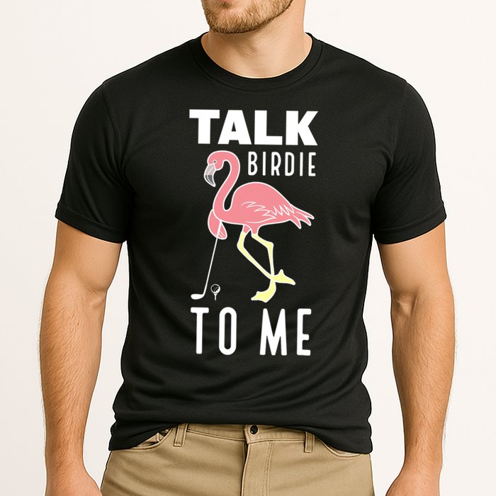 Flamingo Playing Golf Talk Birdie To Me Golfing Funny Golfer Cooling Performance Crew T-Shirt