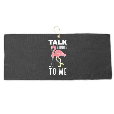 Flamingo Playing Golf Talk Birdie To Me Golfing Funny Golfer Large Microfiber Waffle Golf Towel
