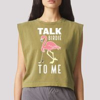 Flamingo Playing Golf Talk Birdie To Me Golfing Funny Golfer Garment-Dyed Women's Muscle Tee