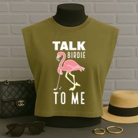 Flamingo Playing Golf Talk Birdie To Me Golfing Funny Golfer Garment-Dyed Women's Muscle Tee