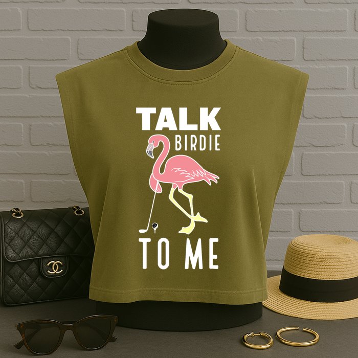 Flamingo Playing Golf Talk Birdie To Me Golfing Funny Golfer Garment-Dyed Women's Muscle Tee