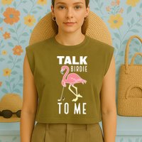 Flamingo Playing Golf Talk Birdie To Me Golfing Funny Golfer Garment-Dyed Women's Muscle Tee