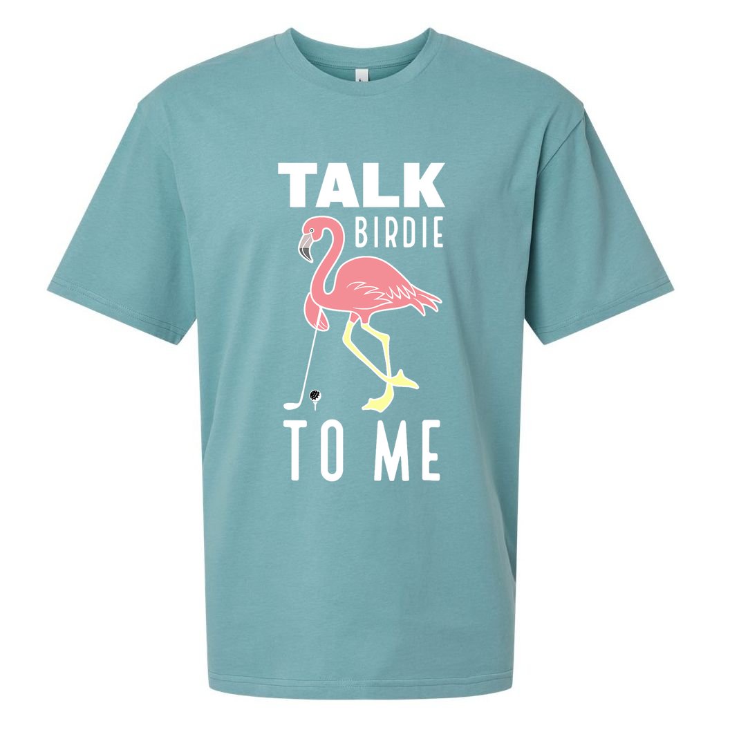 Flamingo Playing Golf Talk Birdie To Me Golfing Funny Golfer Sueded Cloud Jersey T-Shirt