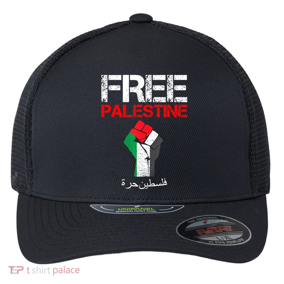 Free Palestine Gaza Palestinian Fist Flexfit Unipanel Trucker Cap