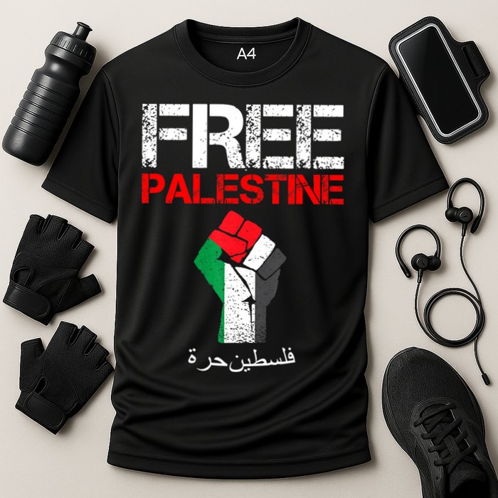 Free Palestine Gaza Palestinian Fist Cooling Performance Crew T-Shirt