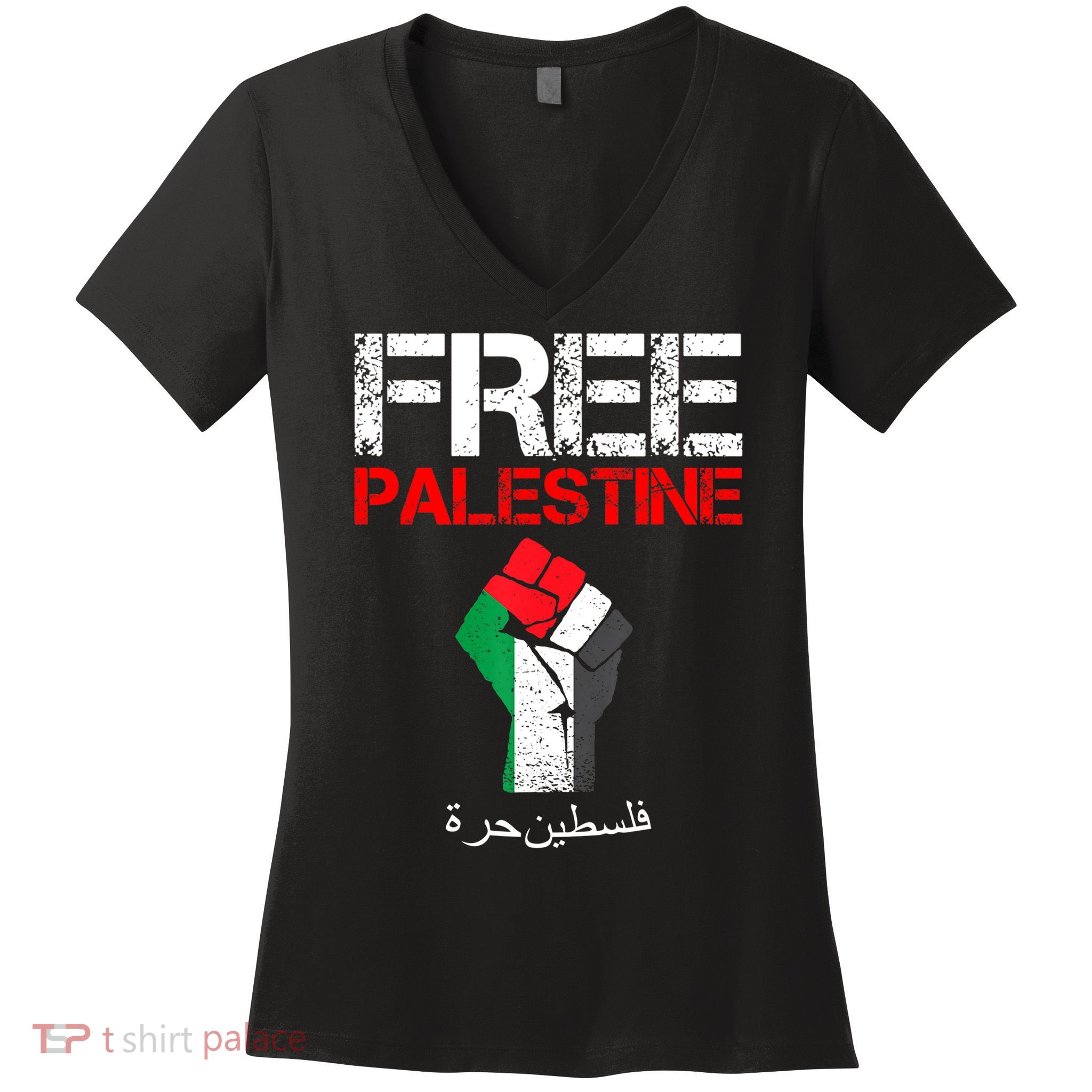 Free Palestine Gaza Palestinian Fist Women's V-Neck T-Shirt