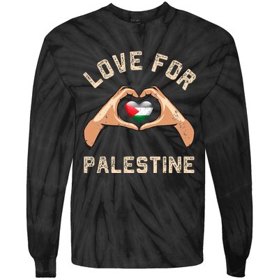 Free Palestine Gaza Flag Arabic Freedom Distressed Love Tie-Dye Long Sleeve Shirt