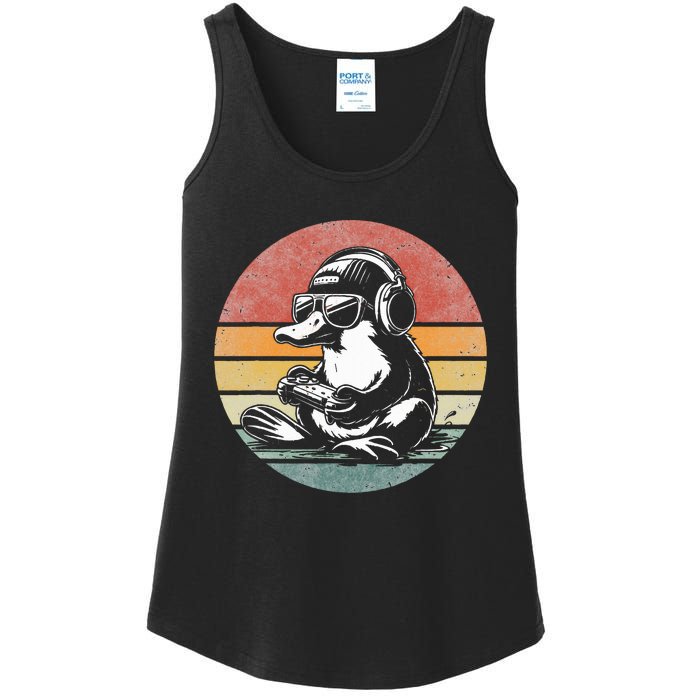 Funny Platypus Gaming Retro Gamer Funny Video Games Platypus Ladies Essential Tank