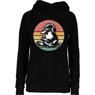 Funny Platypus Gaming Retro Gamer Funny Video Games Platypus Womens Funnel Neck Pullover Hood