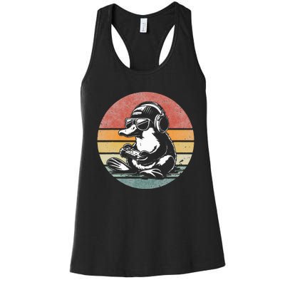 Funny Platypus Gaming Retro Gamer Funny Video Games Platypus Women's Racerback Tank