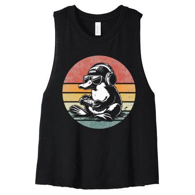 Funny Platypus Gaming Retro Gamer Funny Video Games Platypus Women's Racerback Cropped Tank