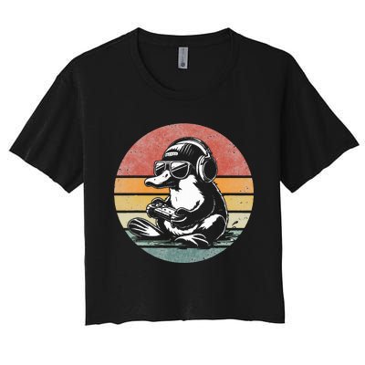 Funny Platypus Gaming Retro Gamer Funny Video Games Platypus Women's Crop Top Tee