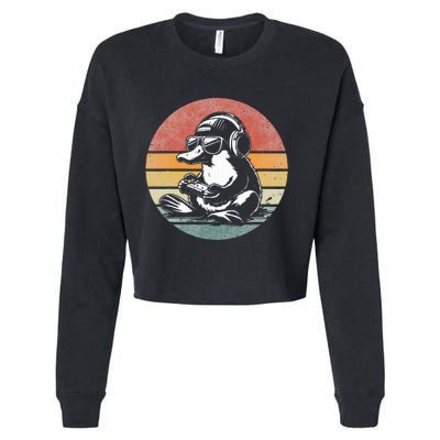 Funny Platypus Gaming Retro Gamer Funny Video Games Platypus Cropped Pullover Crew