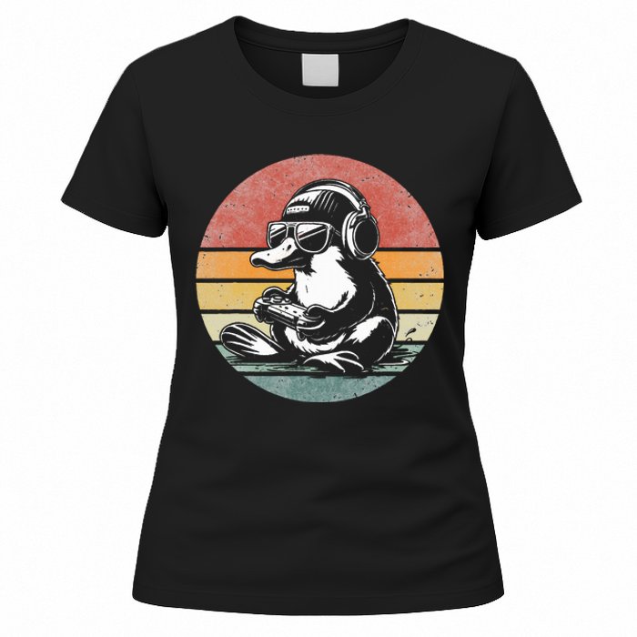 Funny Platypus Gaming Retro Gamer Funny Video Games Platypus Women's T-Shirt