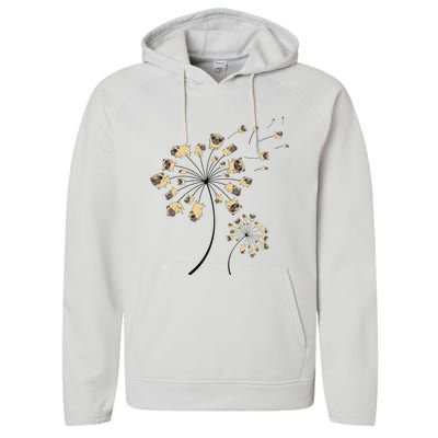 Funny Pug Gift For  Cool Flower Dog Dandelion Lover Performance Fleece Hoodie