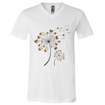 Funny Pug Gift For  Cool Flower Dog Dandelion Lover V-Neck T-Shirt