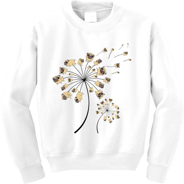 Funny Pug Gift For  Cool Flower Dog Dandelion Lover Kids Sweatshirt