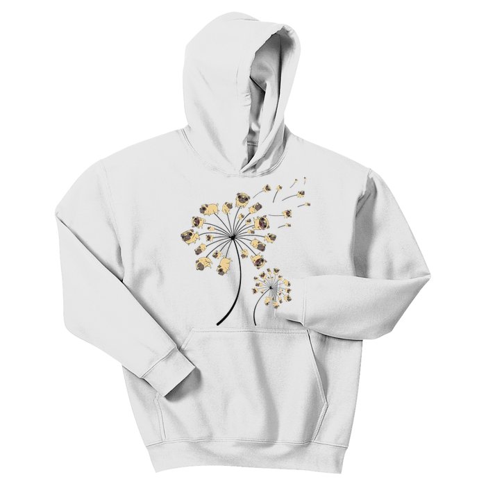 Funny Pug Gift For  Cool Flower Dog Dandelion Lover Kids Hoodie