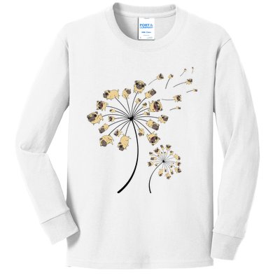 Funny Pug Gift For  Cool Flower Dog Dandelion Lover Kids Long Sleeve Shirt