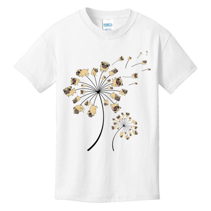 Funny Pug Gift For  Cool Flower Dog Dandelion Lover Kids T-Shirt