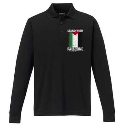 Free Palestine Gaza Palestinian Flag Performance Long Sleeve Polo