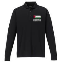 Free Palestine Gaza Palestinian Flag Performance Long Sleeve Polo