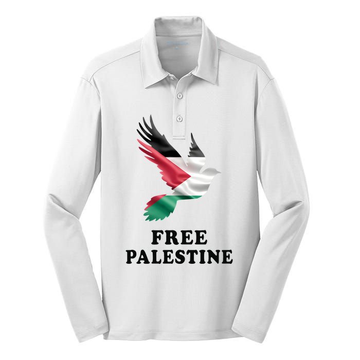 Free Palestine Gaza Freedom Silk Touch Performance Long Sleeve Polo