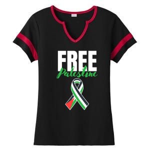 Free Palestine Gaza Palestinian Flag Ladies Halftime Notch Neck Tee