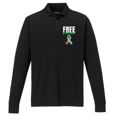 Free Palestine Gaza Palestinian Flag Performance Long Sleeve Polo