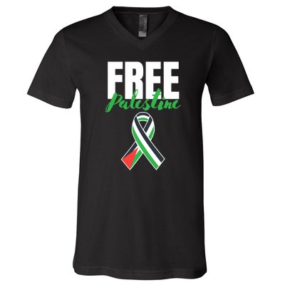 Free Palestine Gaza Palestinian Flag V-Neck T-Shirt