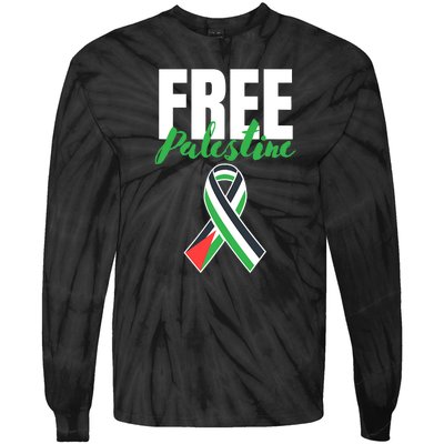 Free Palestine Gaza Palestinian Flag Tie-Dye Long Sleeve Shirt