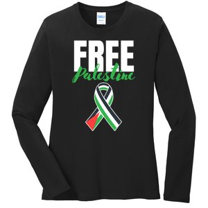 Free Palestine Gaza Palestinian Flag Ladies Long Sleeve Shirt