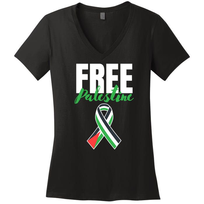 Free Palestine Gaza Palestinian Flag Women's V-Neck T-Shirt