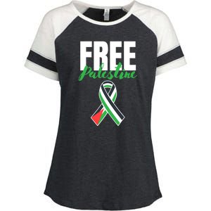 Free Palestine Gaza Palestinian Flag Enza Ladies Jersey Colorblock Tee