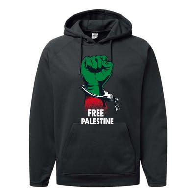 Free Palestine Gaza Palestinian Flag Performance Fleece Hoodie